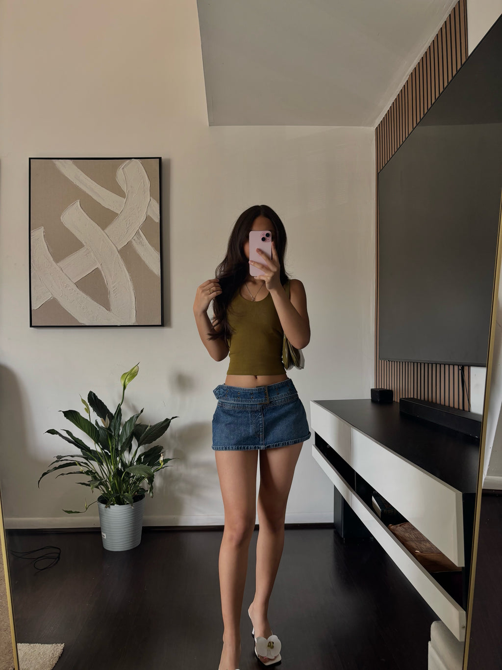 low rise jean mini skirt
