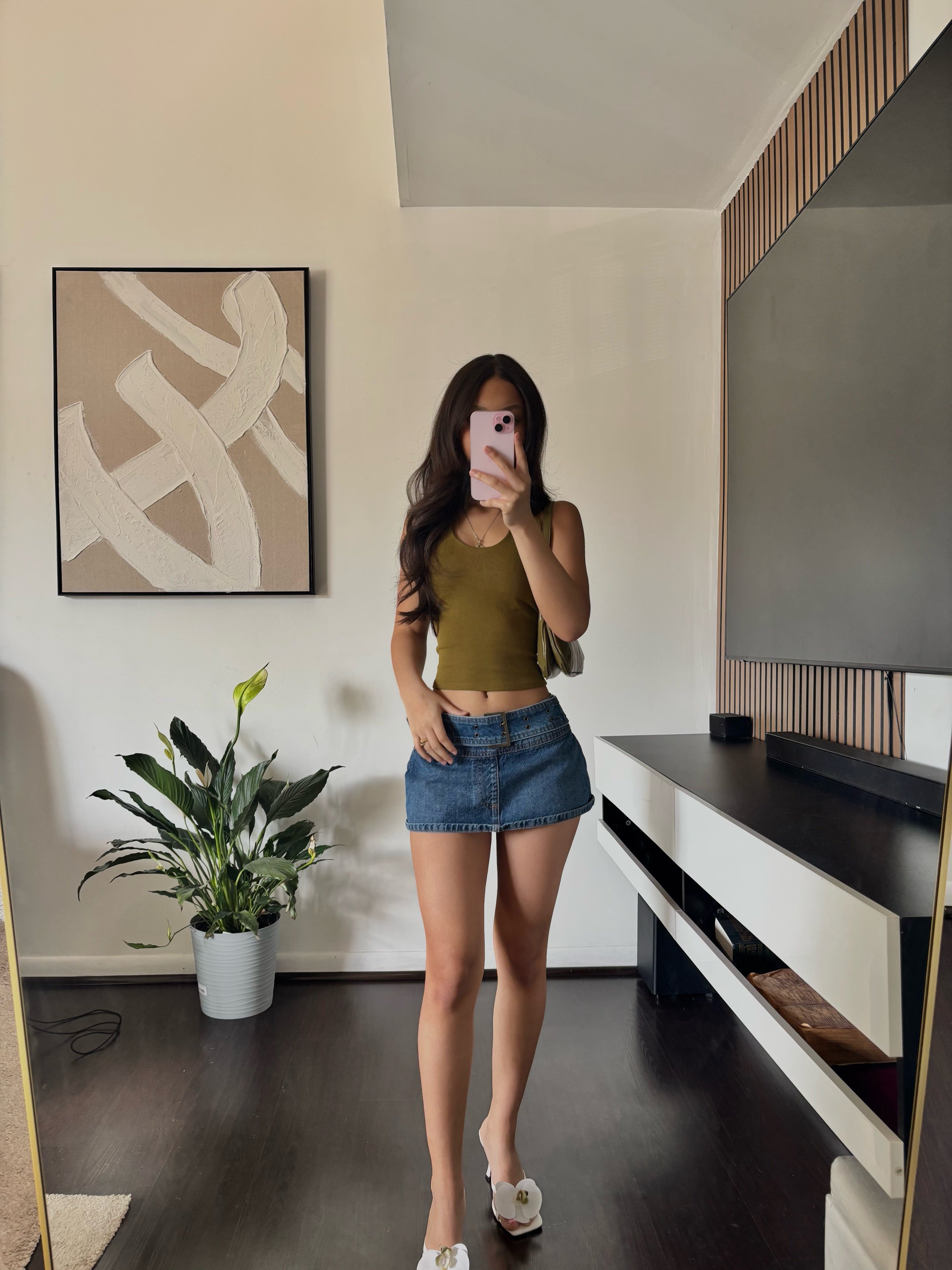low rise jean mini skirt
