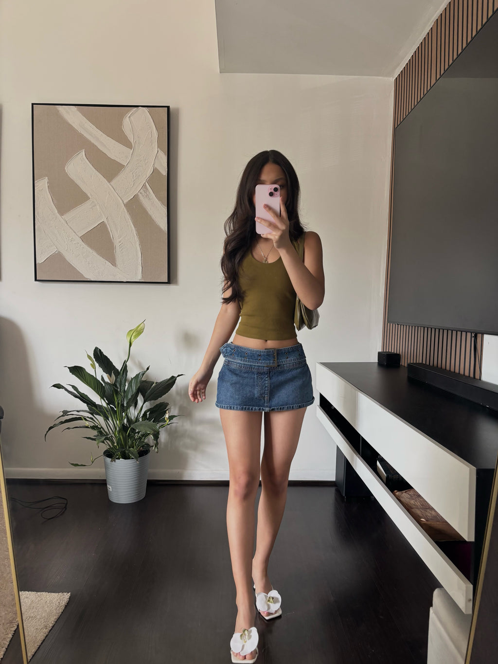 low rise jean mini skirt