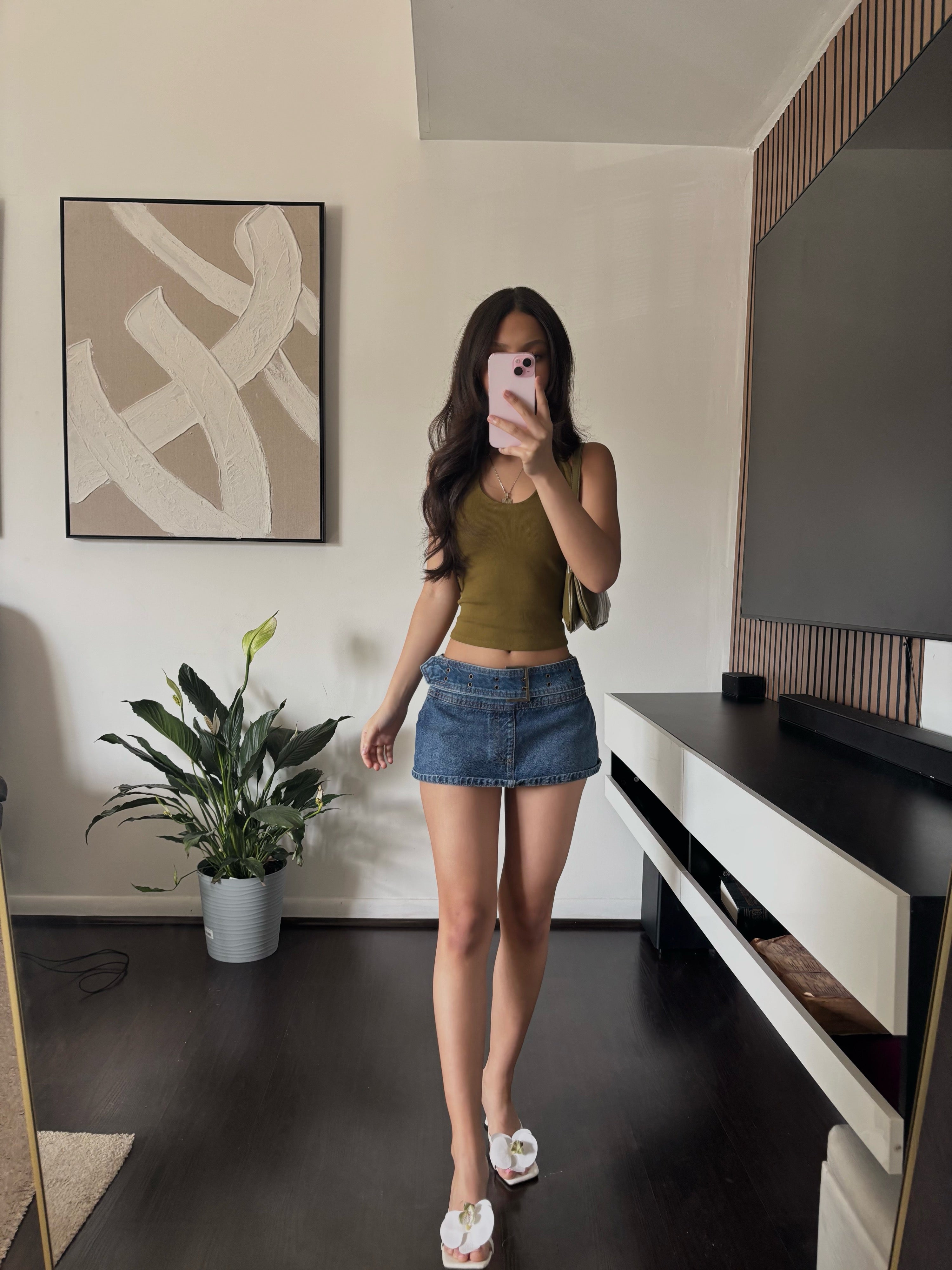 low rise jean mini skirt