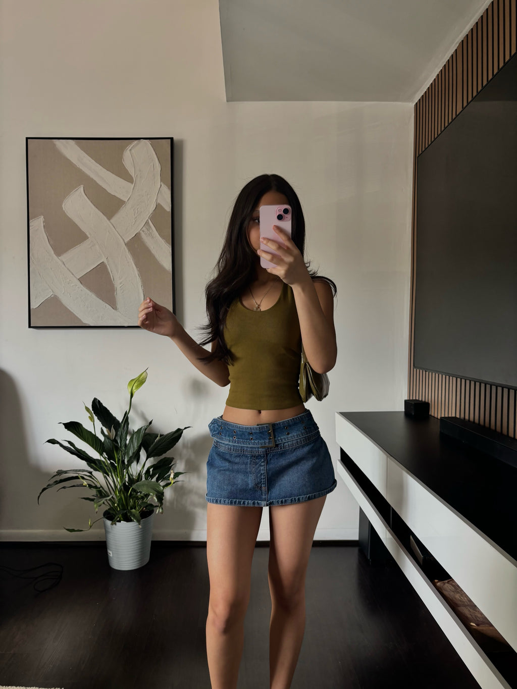 low rise jean mini skirt