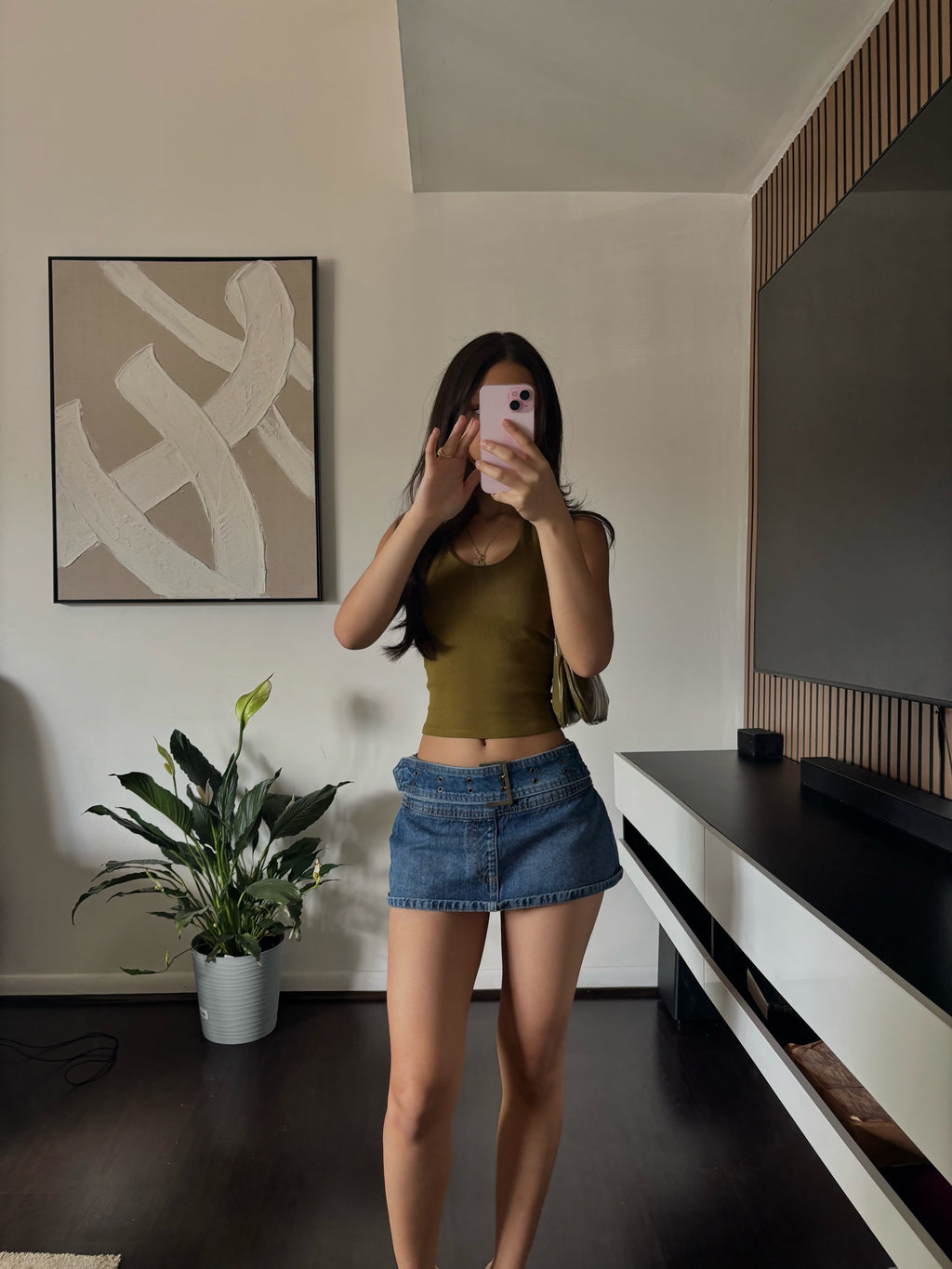 low rise jean mini skirt