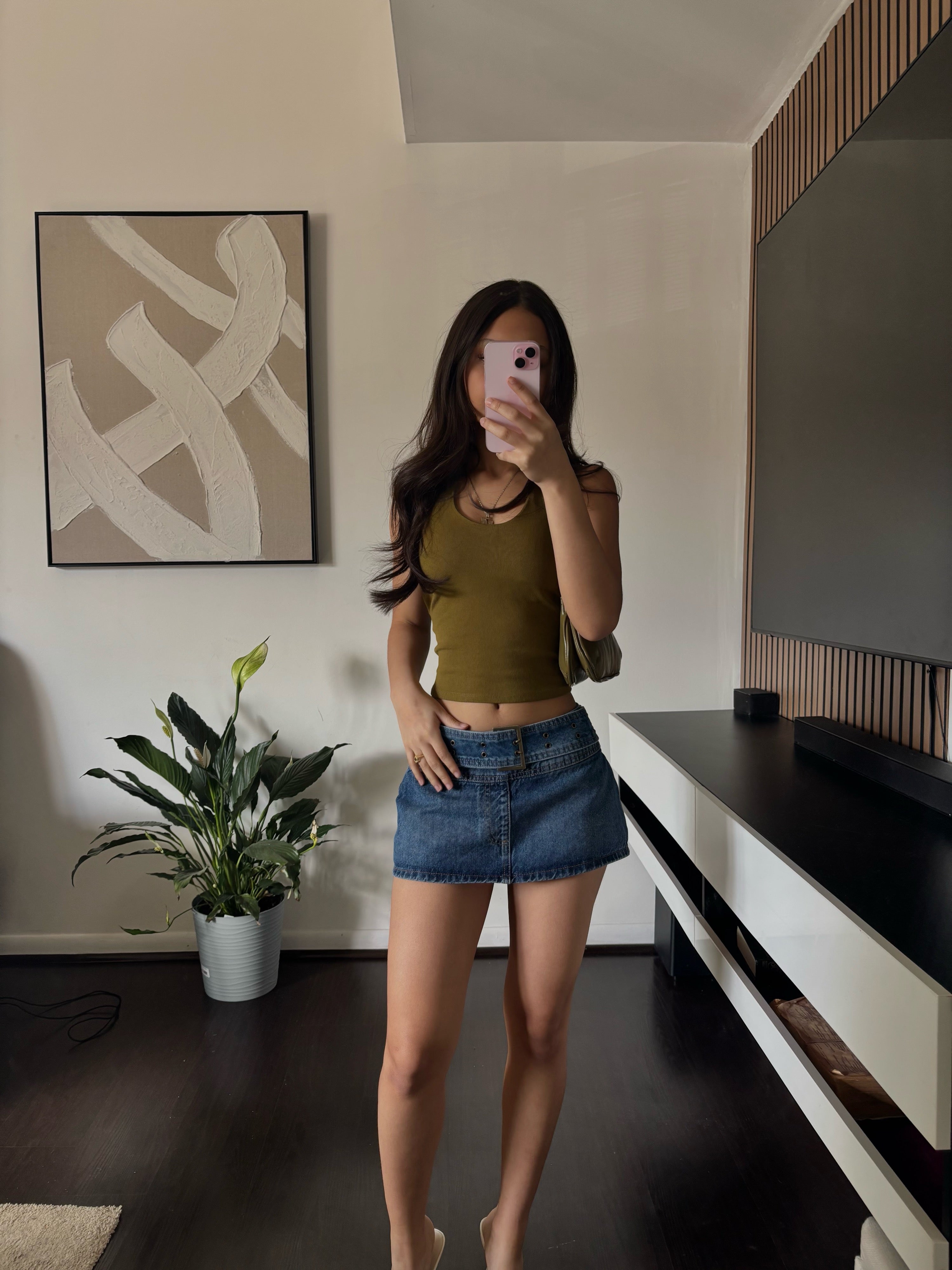 low rise jean mini skirt