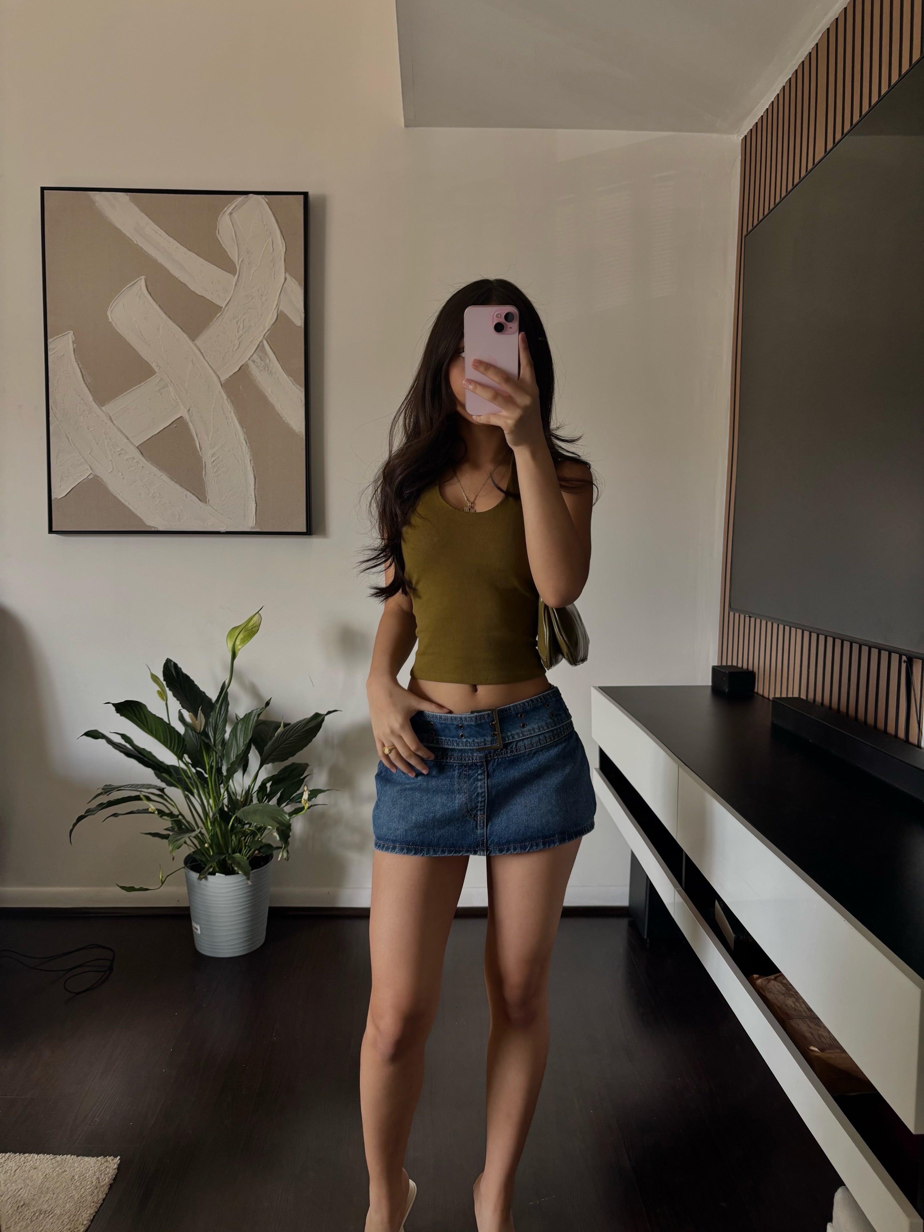 low rise jean mini skirt