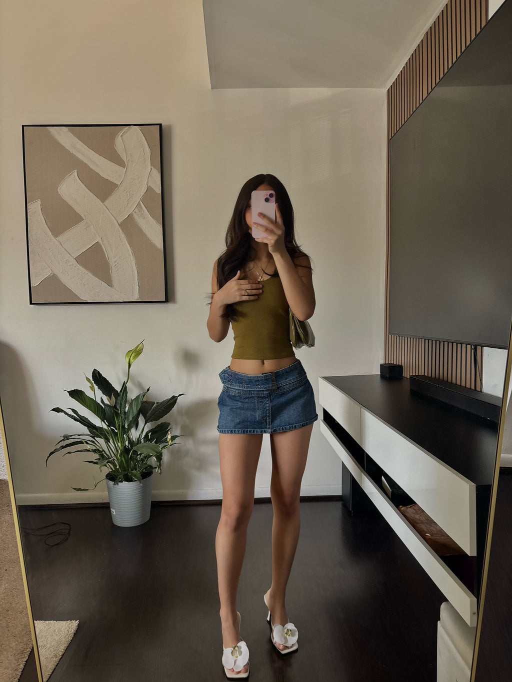 low rise jean mini skirt