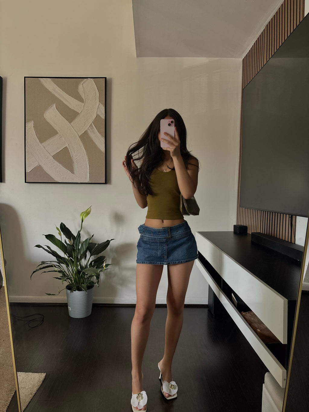 low rise jean mini skirt