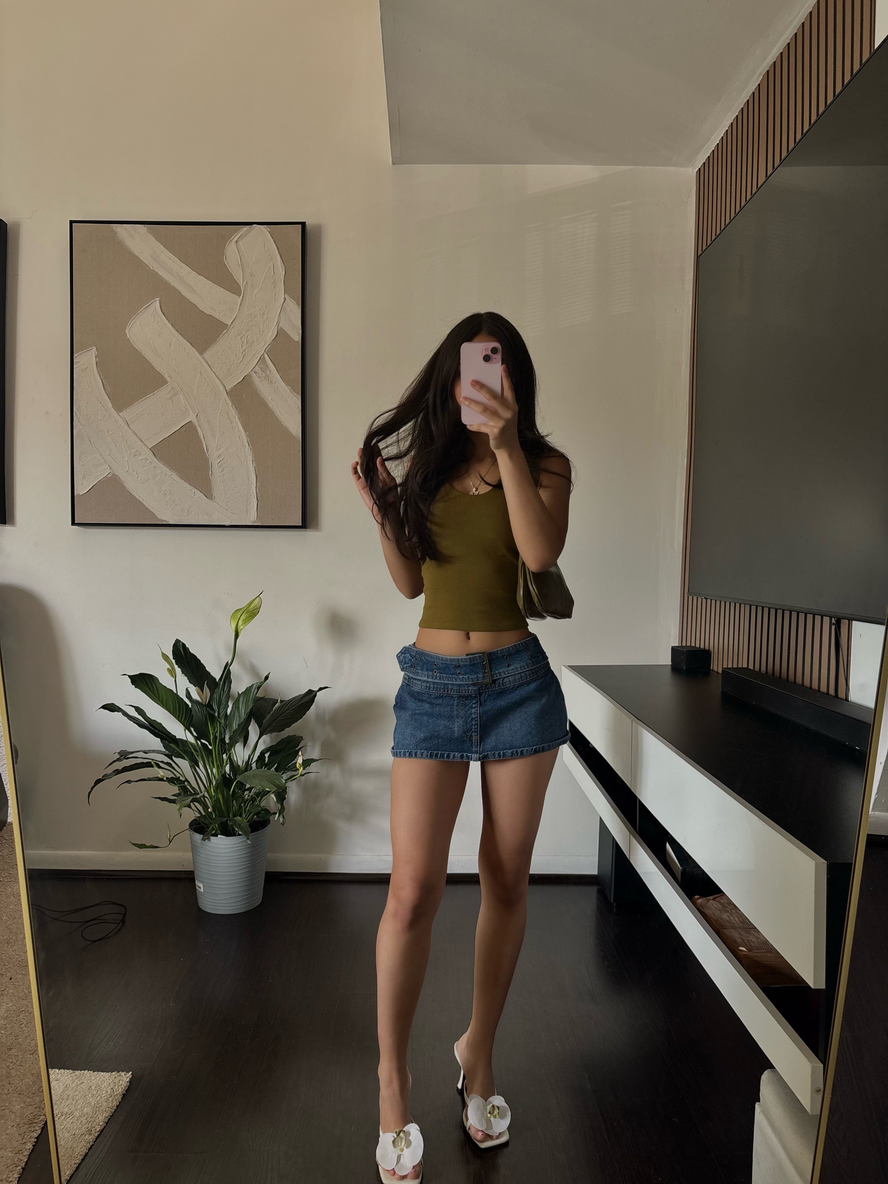 low rise jean mini skirt