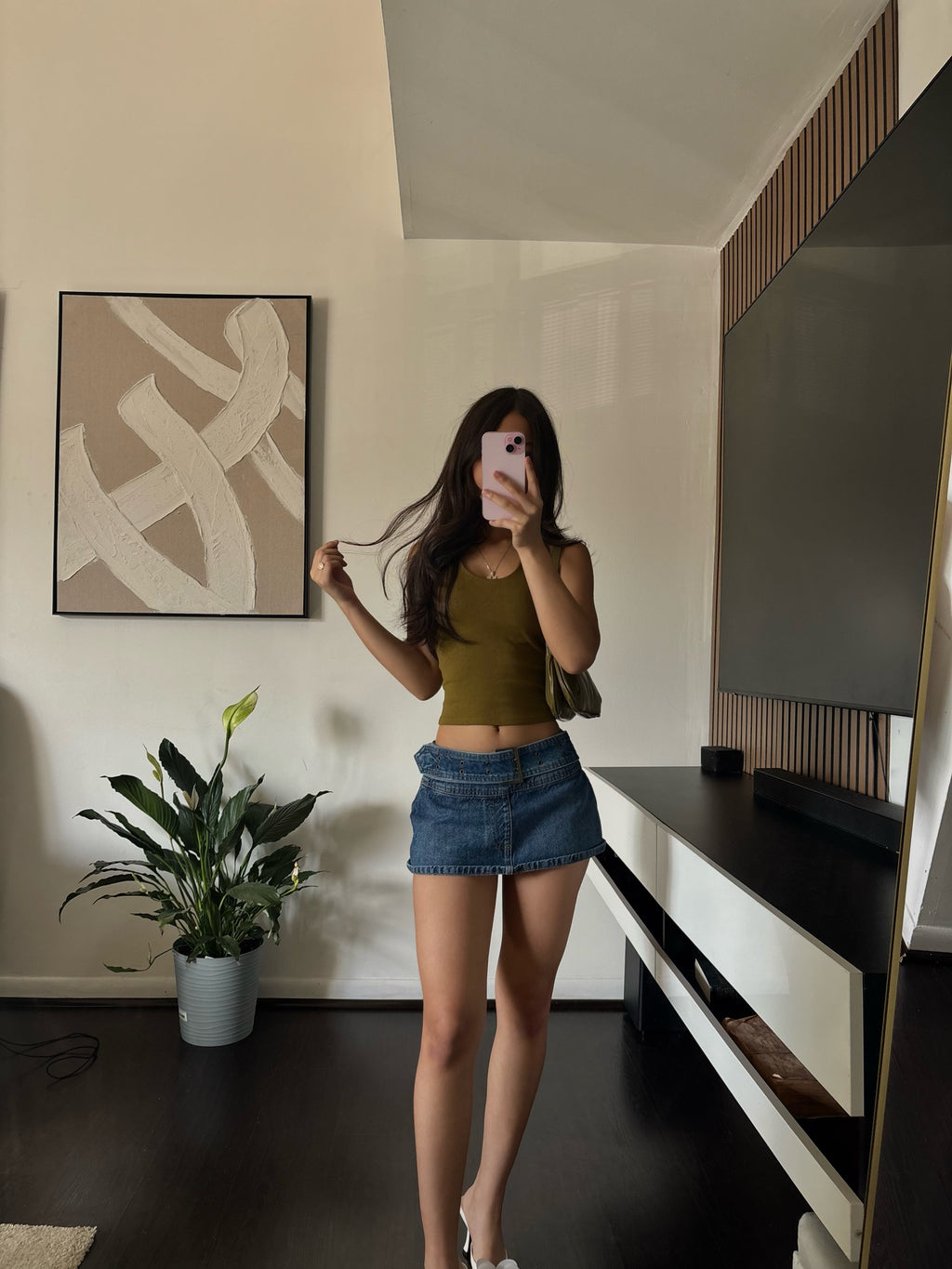 low rise jean mini skirt