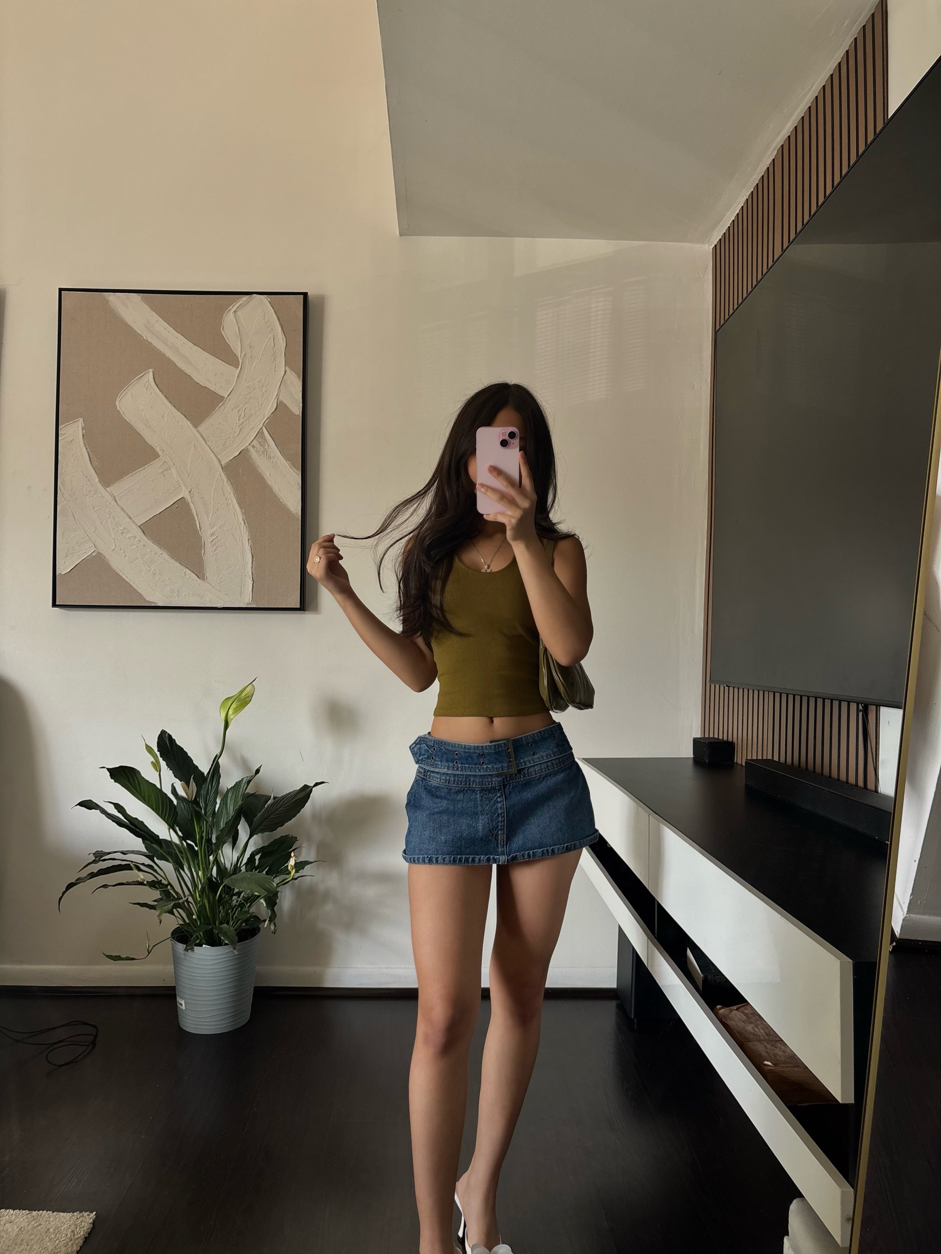 low rise jean mini skirt
