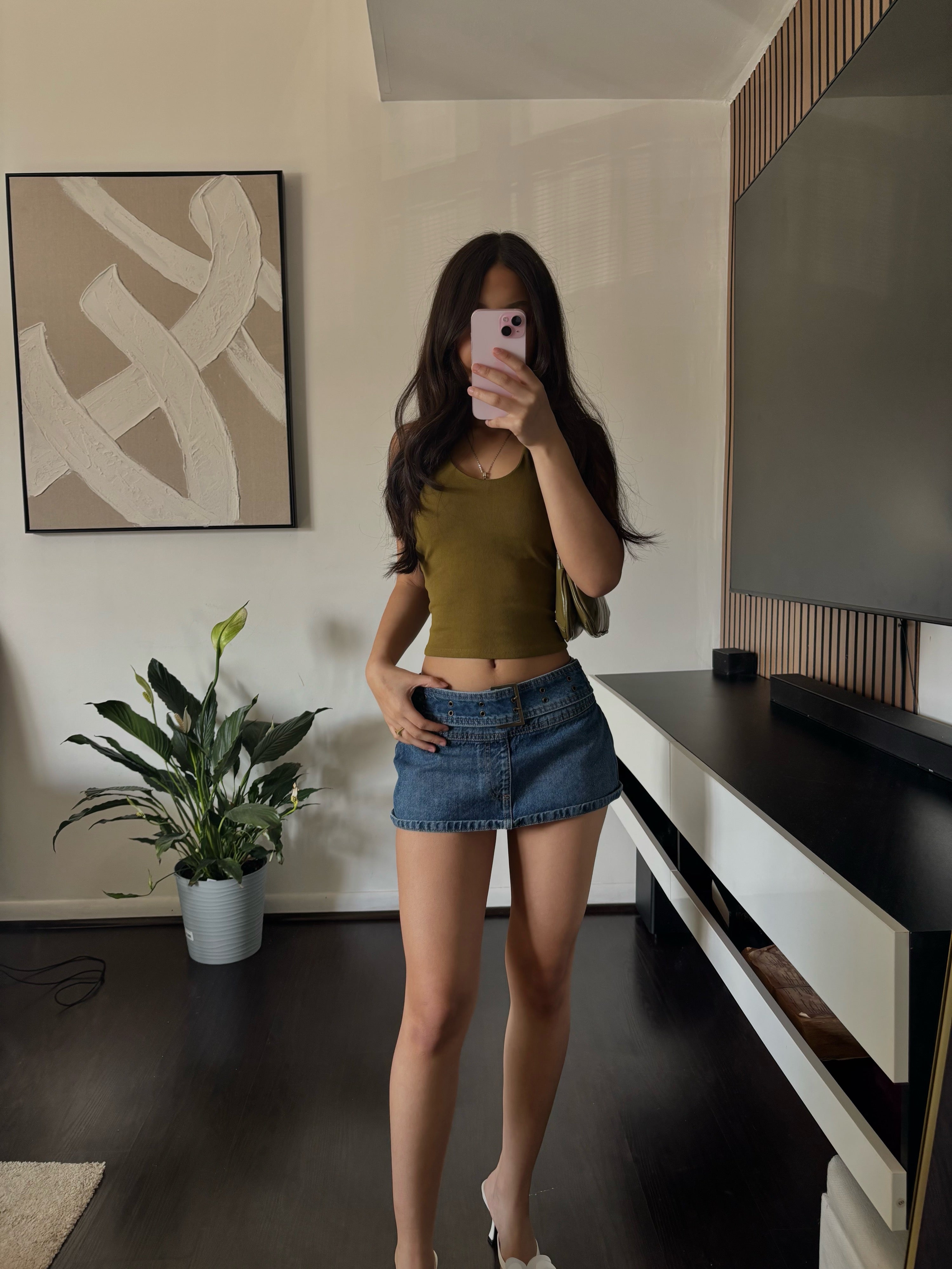 low rise jean mini skirt