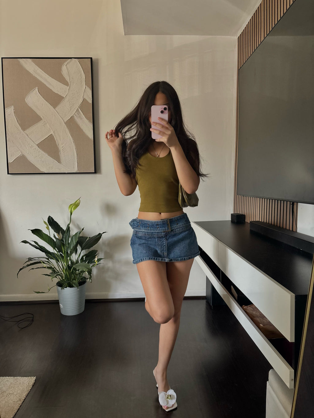 low rise jean mini skirt