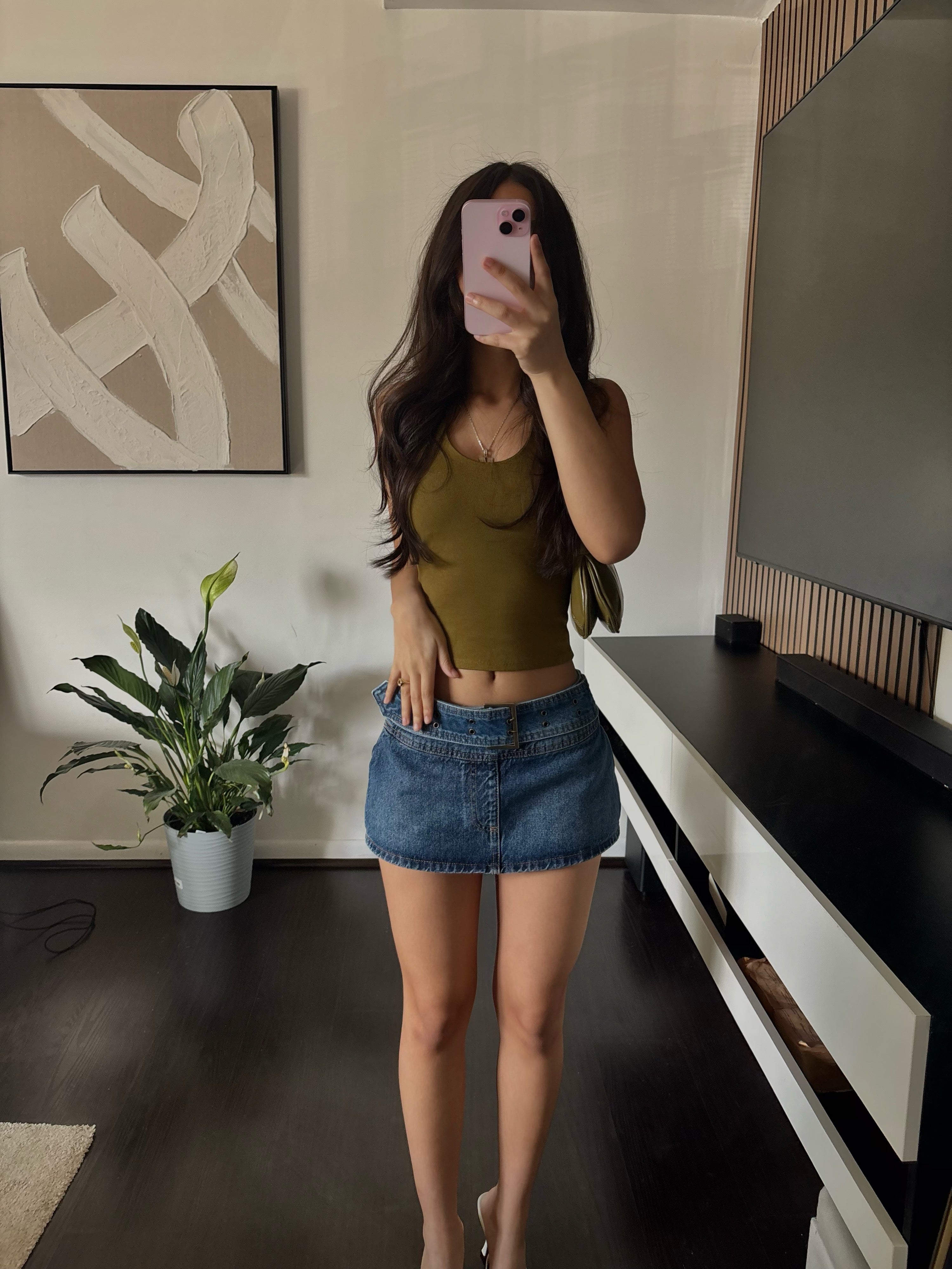 low rise jean mini skirt