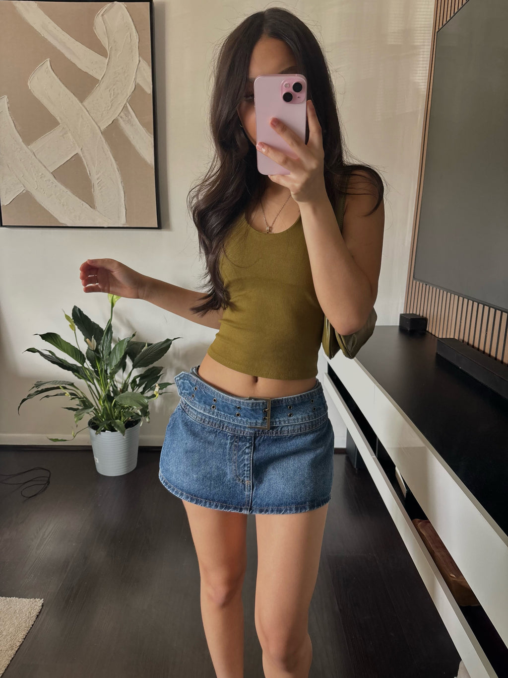 low rise jean mini skirt