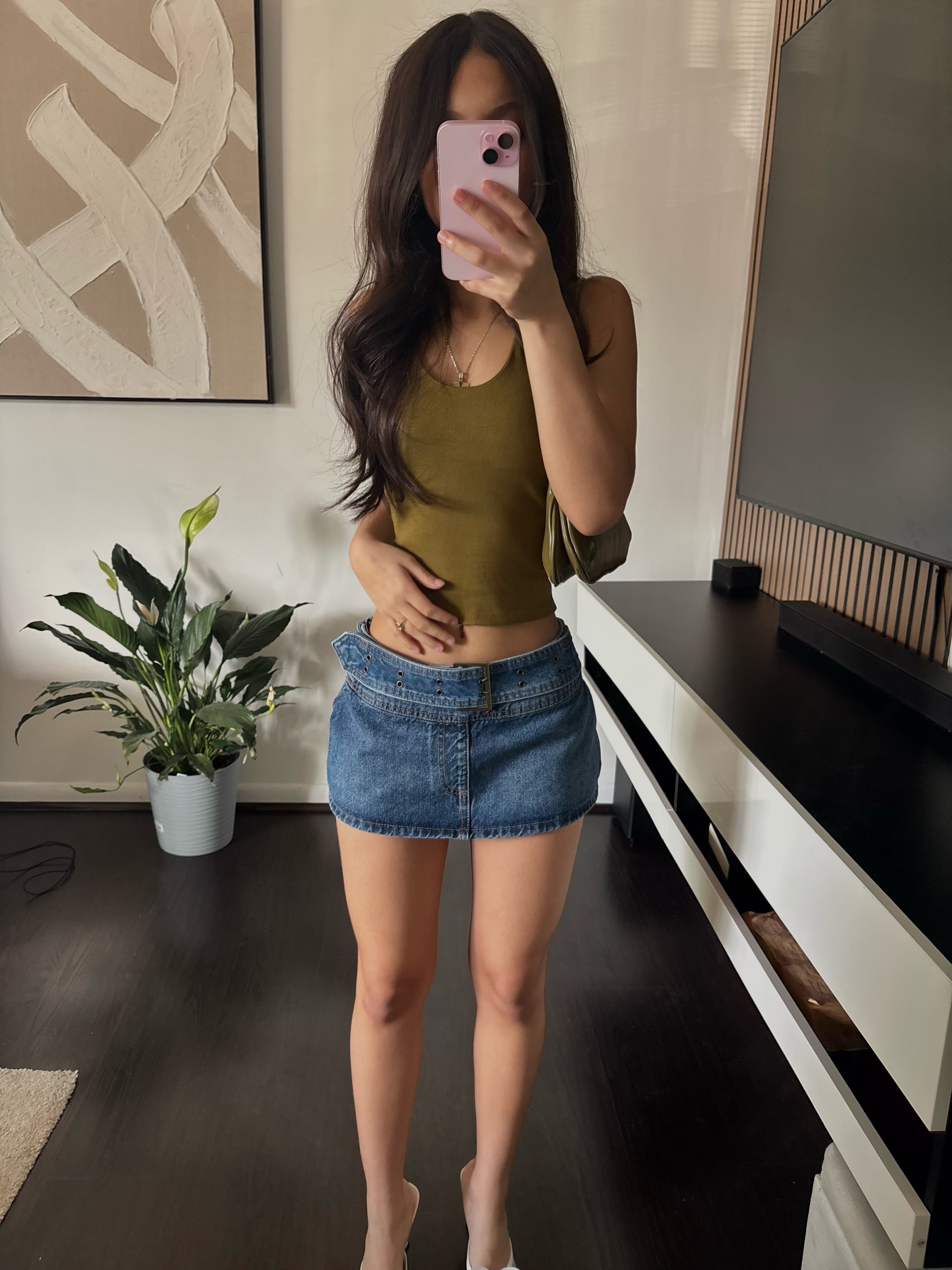 low rise jean mini skirt