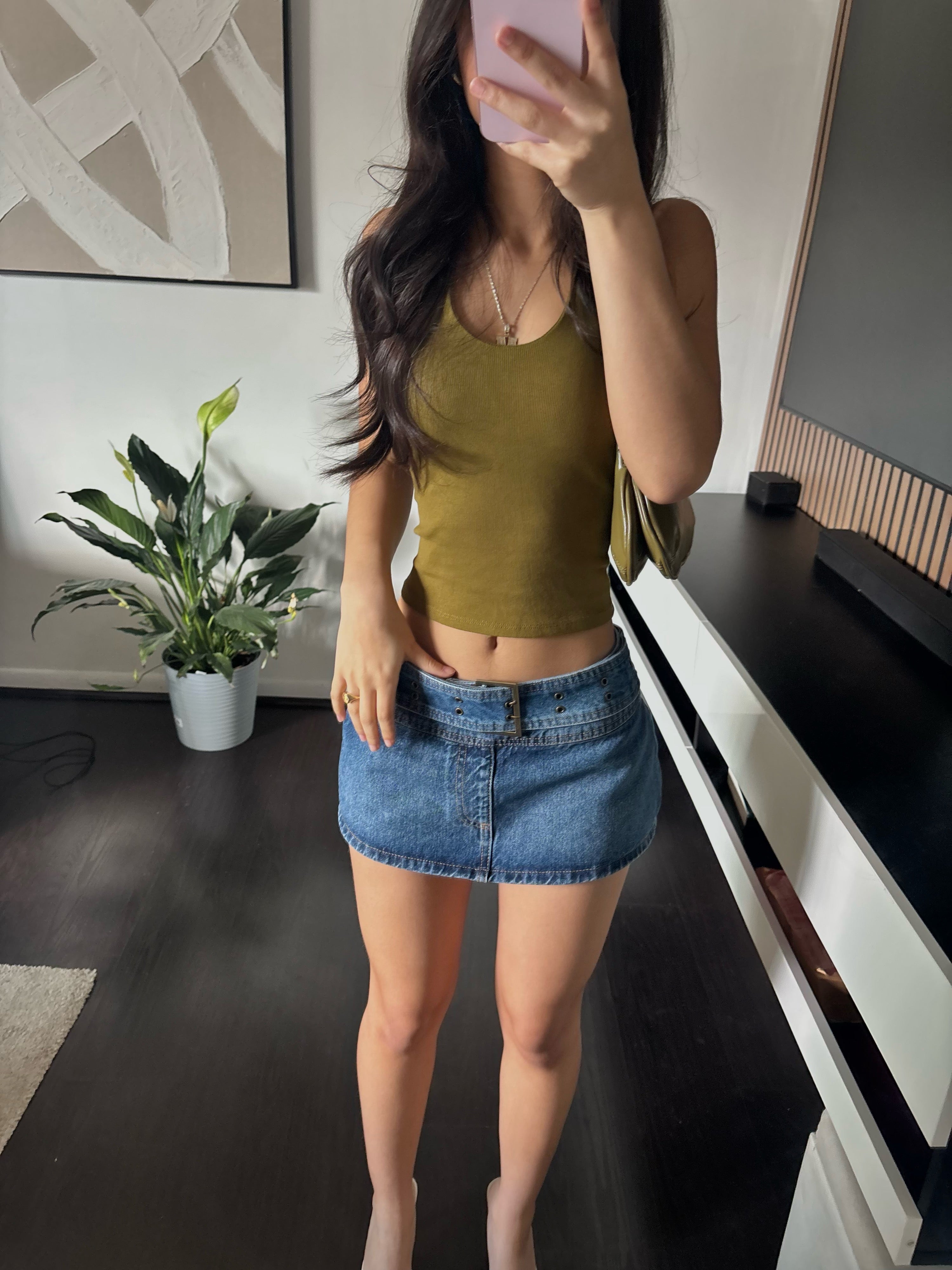 low rise jean mini skirt